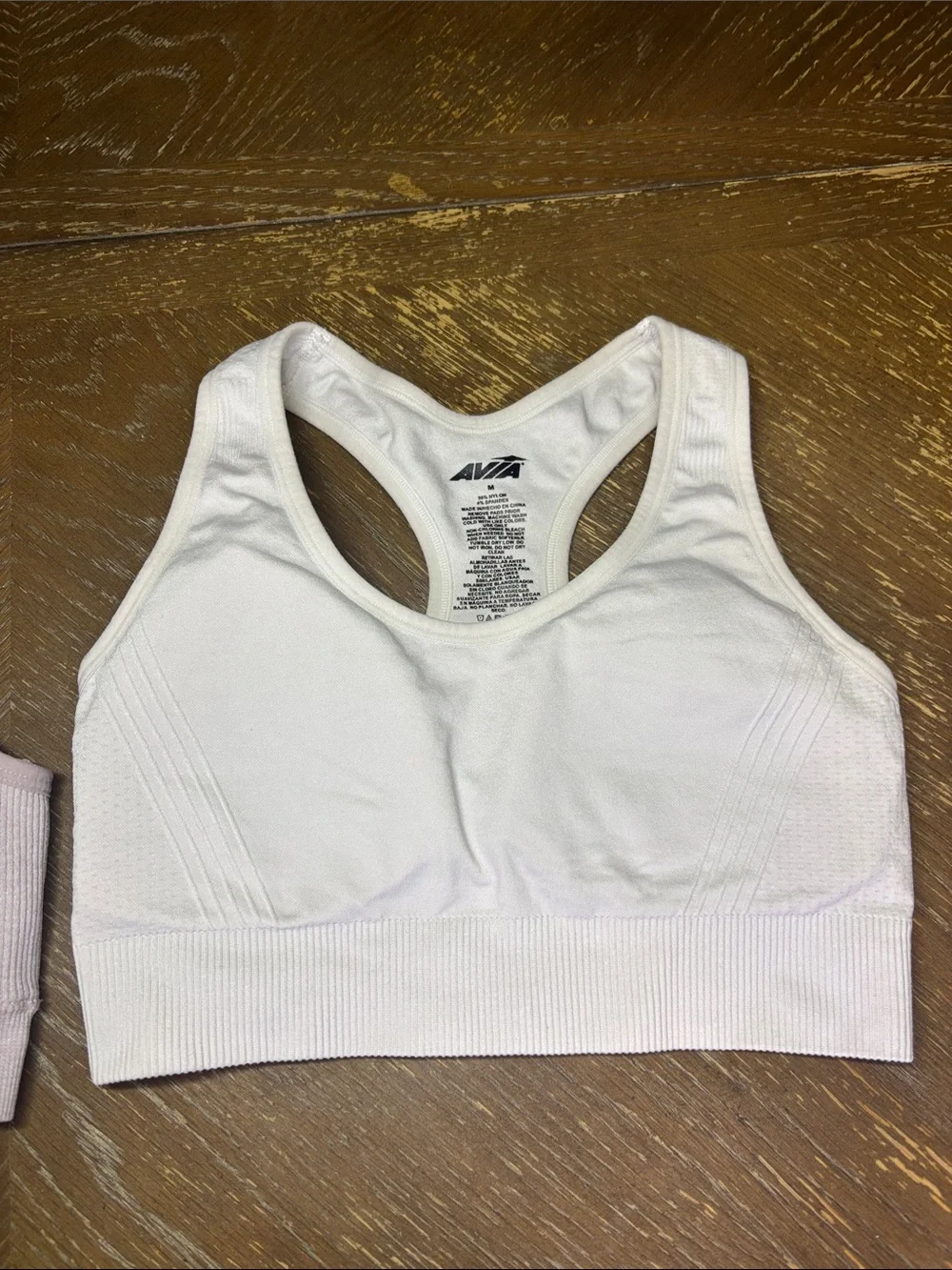 90 Degrees Mauve laser-cut hollow-out racerback & Avia White seamless Sports Bra